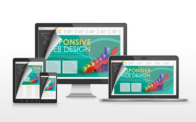 Wall Mural - responsive web design concept in different devices