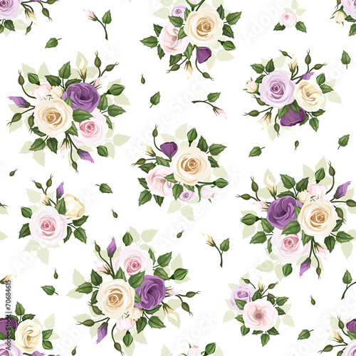 Board z aluminiowym obramowaniem Wzór z róż i lisianthus kwiaty. 