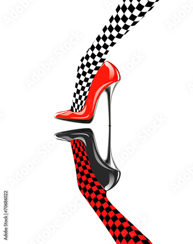 Naklejka na meble Icon women's shoe. High heels. Chess pattern. Abstract design.