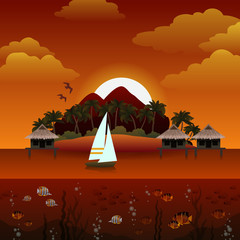 Sticker - Tropical island sunset background