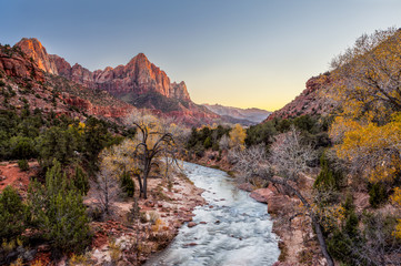 Wall Mural - Beautiful scene of Zion National Park , The watchman at sunset,