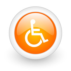 Poster - wheelchair orange glossy web icon on white background.