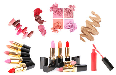 Wall Mural - Cosmetics collage isolated on white