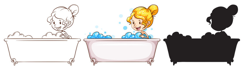 Sticker - Sketches of a young lady at the bathtub