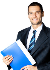 Businessman with folder, isolated on white