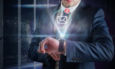 Aufkleber - Composite image of businessman using hologram watch