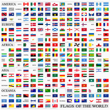 World Flags With Proportion 3:5, By Continents