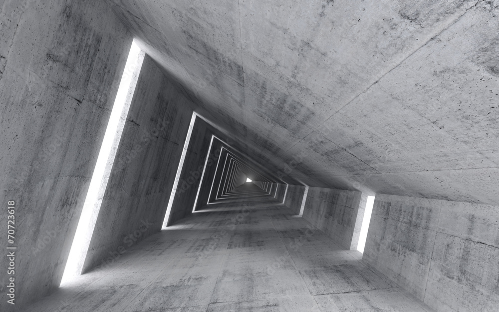 Abstract empty concrete interior, 3d render of pitched tunnel - obrazy, fototapety, plakaty 