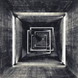 Abstract square dark concrete tunnel interior, 3d background