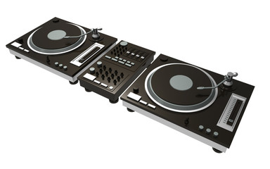 black turntable isolated on white background with clipping mask