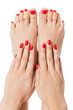 Woman with beautiful red finger and toenails