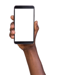 Hand holding smart phone with blank screen