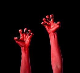 Wall Mural - Red devil hands with black nails, real body-art