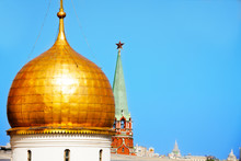 One Cupola Of Annunciation Cathedral With Kremlin