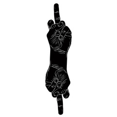 Wall Mural - Middle finger hand sign with two hands, detailed black and white