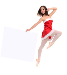 Wall Mural - jumping ballet female dancer in red with banner
