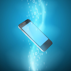 Stream of binary code with mobile phone