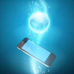 Stream of binary code with mobile phone