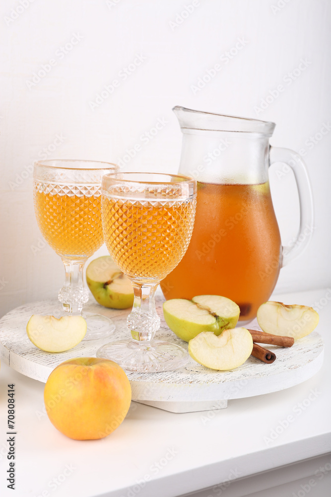 Still life with tasty apple cider and fresh apples