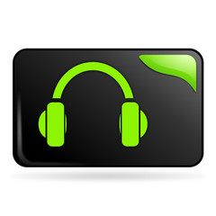 Poster - casque audio sur bouton web rectangle vert