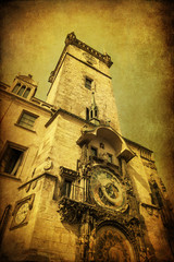 Fototapete - antik texturiertes Bild des Rathausturms in Prag