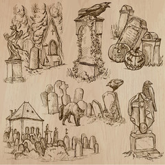 Halloween, Cemeteries - An hand drawn vector pack