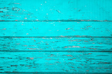 Old Wooden Painted Background In Turquoise Color.
