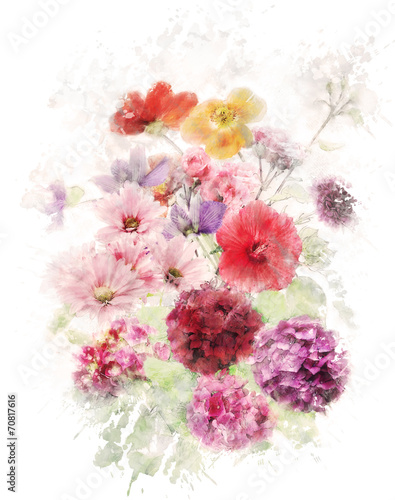 Naklejka nad blat kuchenny Watercolor Image Of Flowers