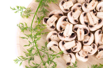 Wall Mural - Sliced champignons on cutting board.