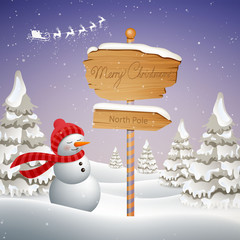 Fototapete - Vector Illustration of an Abstract Christmas Design with Snowman