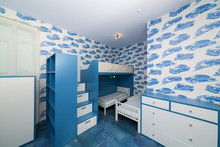 Modern Blue Childrens Bedroom With Bunk Beds.