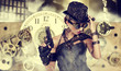 © ZoomTeam - A steampunk woman stands on a background of abstract clock