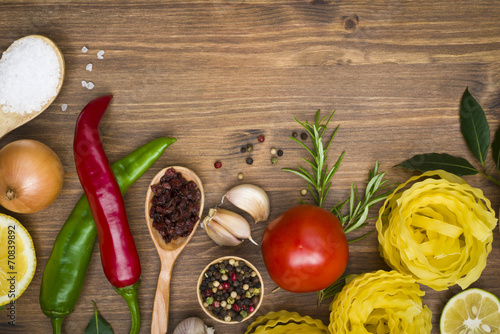 Naklejka na szybę Food ingrediens on wooden background