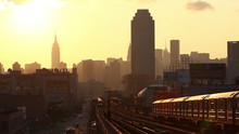 Subway Train In New York At Sunset
