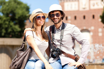 Wall Mural - Young couple of tourists in the city