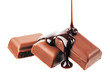 Schokolade Tafel Stücke mit Schokoladensauce flüssig isoliert