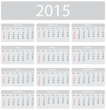 Minimalistic 2015 Calendar - Week Starts With Sunday