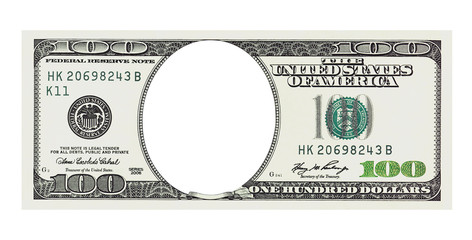a hundred dollars bill with no face, clipping path