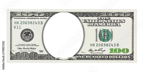Fotografía Un billete de cien dólares sin rostro, camino de recortes