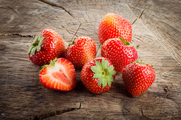 Sticker - Fresh organic strawberries on wood