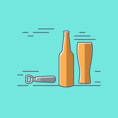 Poster - beer glass bottle flat design background