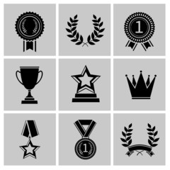 Wall Mural - Award icons set black