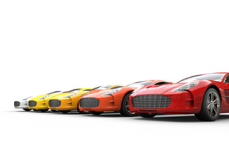 Wall Mural - Warm colored cars on white background