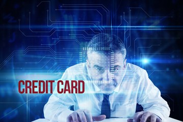 Poster - Credit card against blue technology interface with circuit board