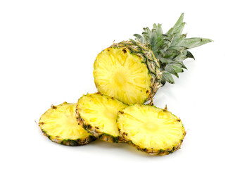 sliced ​​pineapple, white background