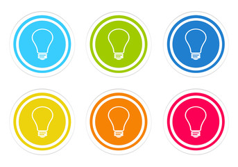 Wall Mural - set of rounded colorful icons with bulb symbol