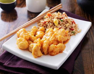 Wall Mural - orange chinese chicken with fried rice