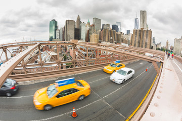 Wall Mural - Traffic on Brooklyn Bridge, Lower Manhattan in Background