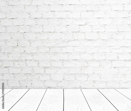 White Brick Wall And Wood Floor Empty Perspective Room Buy