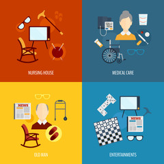 Poster - Pensioners life icons flat